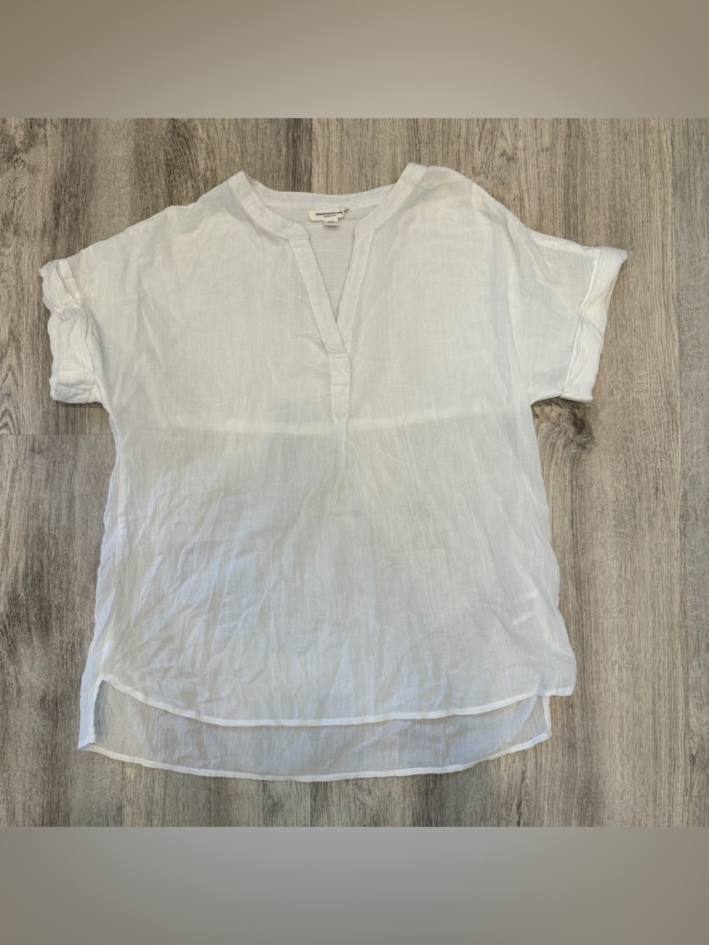 Beachlunchlounge White Cotton Blouse Size M Split Neck Top